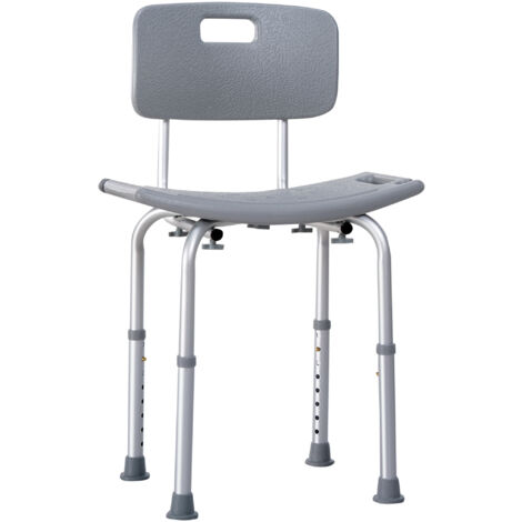 Tabouret douche chaise dossier antidérapant, hauteur réglable 8 niveaux, charge 136 kg (1/5)