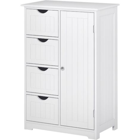 Armoire salle bain 4 tiroirs placard étagère réglable 3 hauteurs MDF anti-basculement 56x30x83 cm blanc (1/5)