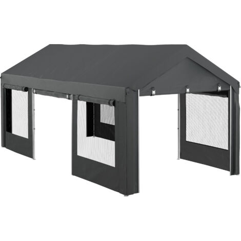 Gazebo voiture fête hauteur réglable 4 portes 4 fenêtres 6x3 m gris argent (1/5)