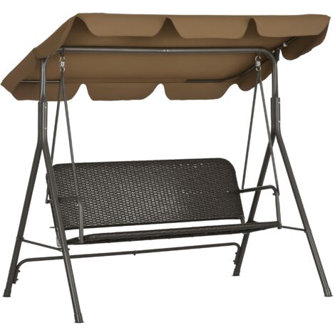 Balançoire jardin 3 places toit réglable rotin PE acier 167x112x153 cm (1/5)