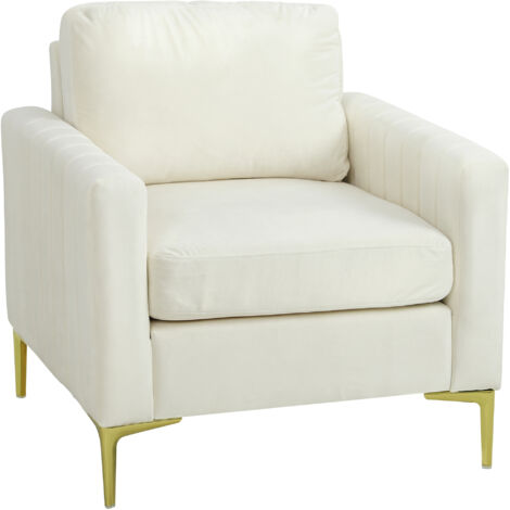 Fauteuil salon, coussin épais, accoudoirs larges, velours rembourré, 81x77x81 cm, crème (1/5)