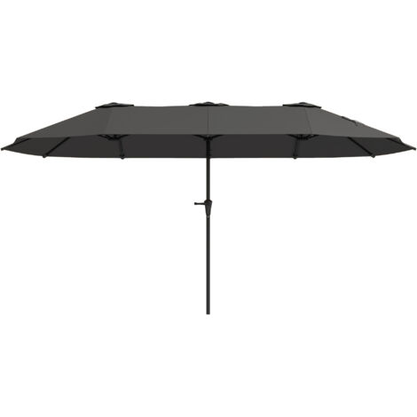 Double parasol bouches aération manivelle métal polyester 4x2,2x2,34 m noir gris argent (1/5)