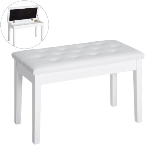 Tabouret de piano ou établi pour clavier, avec espace de rangement sous le siège, revêtu de cuir synthétique, 76x36x50 cm, blanc. (1/5)