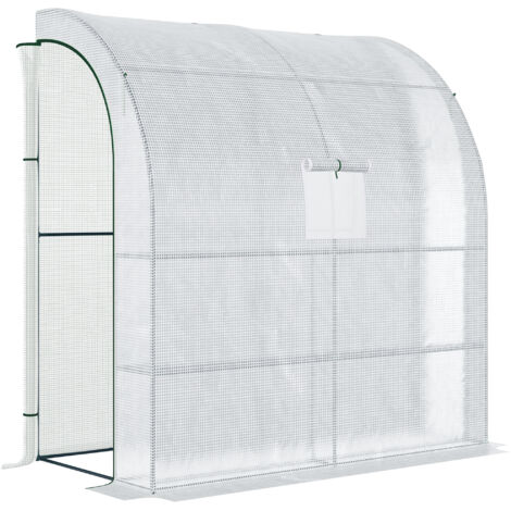Serre extérieure fenêtres étagères 3 niveaux porte zippée cadre acier, 200x100x215 cm, blanc (1/5)