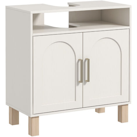 Meuble sous lavabo, placard 2 portes avec étagère réglable, 60x30x63 cm, blanc. (1/5)