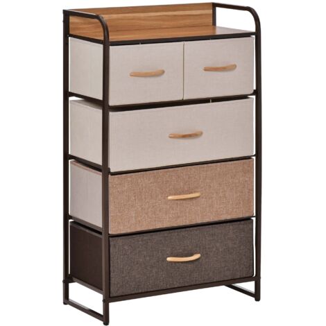 Commode 5 Tiroirs Pliants en Tissu et Étagère MDF, 58 x 29 x 99 cm, Multicolore (1/5)