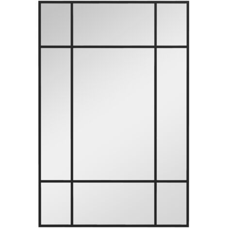 Miroir mural style fenêtre avec montage vertical et horizontal, 90x60 cm, noir (1/5)