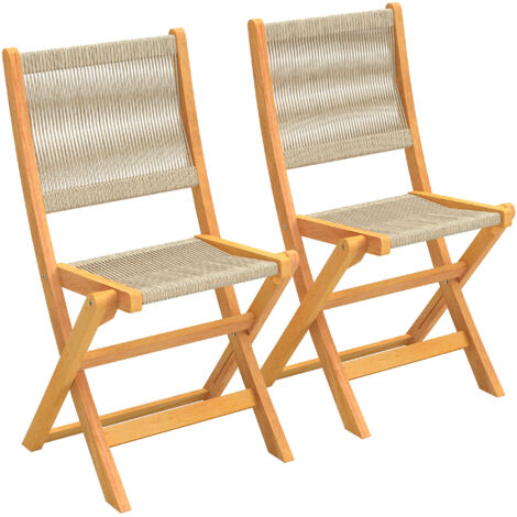 Ensemble 2 chaises jardin pliantes rotin PE bois acacia support 160 kg beige (1/5)