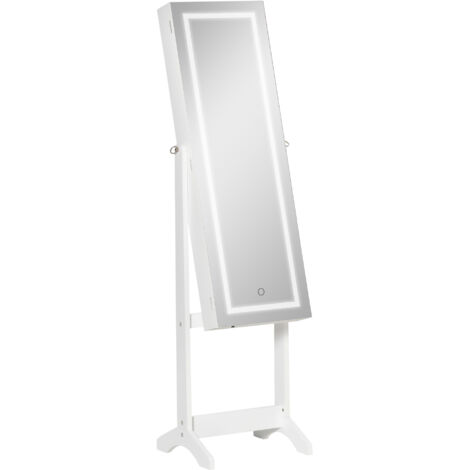 Armoire bijoux bande lumineuse LED, étagères magnétiques à serrure, 46x36,5x151,5 cm, blanc (1/5)