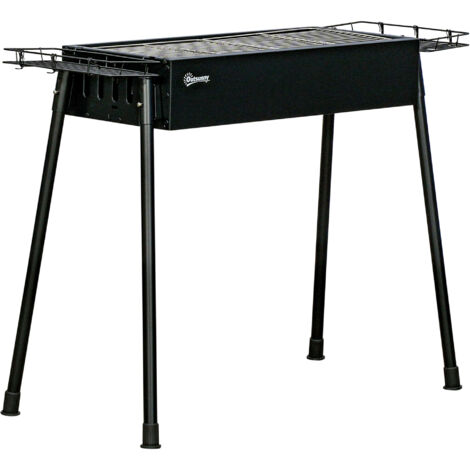 Barbecue au charbon avec 2 grills en acier inoxydable, barbecue portable avec 2 étalières à épices pour le camping 94x39x70 cm Noir (1/5)