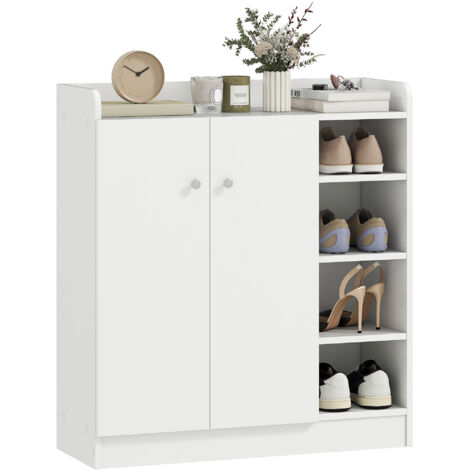 Armoire chaussures bois blanc conservateur moderne, 12 paires, 4 étagères ouvertes, 83x30x90 cm, blanc. (1/5)