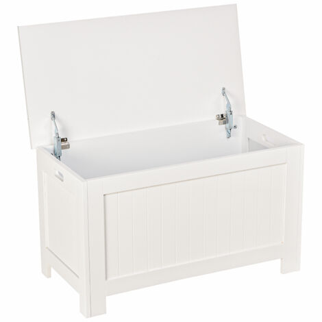 Malle rangement couvercle polyvalent charnière sécurité couloir/salon, 81x40x46 cm, blanc (1/5)