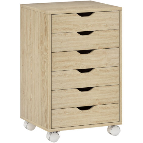 Tiroir dossiers bureau mobile 6 tiroirs guides coulissants silencieux home office, chêne (1/5)