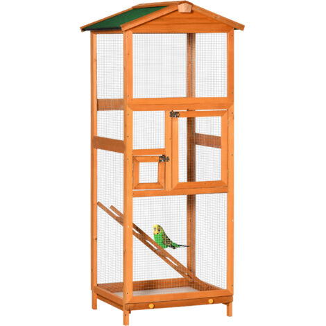 Cage extérieure bois 165 cm haut 2 portes plateau retirable orange cuivré (1/5)