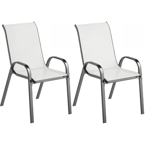 Lot 2 chaises jardin empilables accoudoirs courbés acier/tissu respirant, 54x71x93 cm, gris clair (1/5)