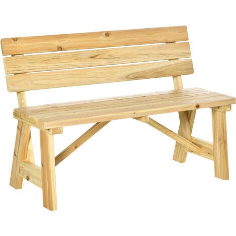 Banc jardin bois 2 places dossier haut 116x56x80 cm couleur naturelle (1/5)