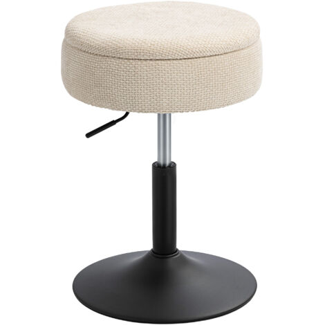 Tabouret bar rangement hauteur réglable pivotant rond rembourré chenille, beige (1/5)