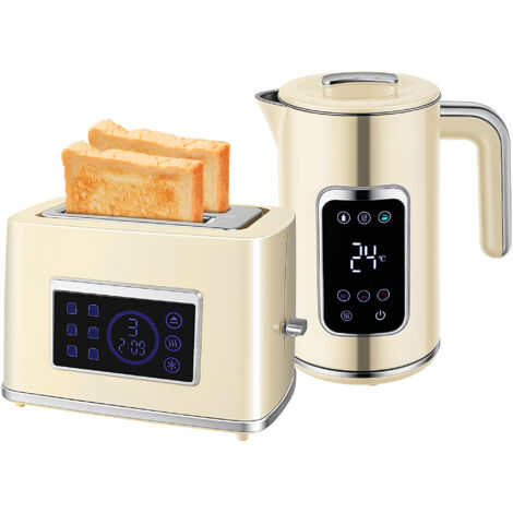 Ensemble petit-déjeuner avec écran tactile LED Bouilloire 1,7L 2200W Pain grille-pain large fente 2 tranches de crème (1/5)