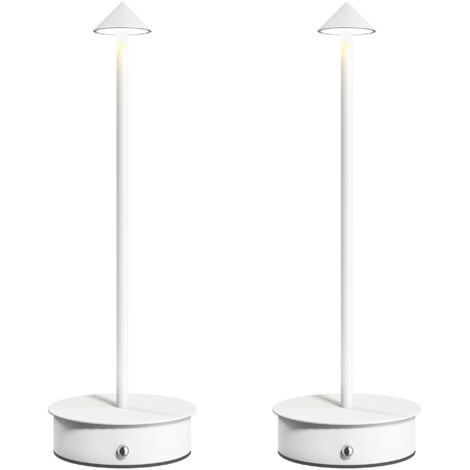 Lot 2 lampes table LED rechargeables, commande USB tactile, lumière dimmable, Ø10x30 cm, blanche (1/5)