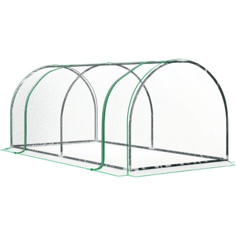 Serre Tunnel Acier, Couverture PVC, 200 x 100 x 80 cm, Transparente et Verte (1/5)