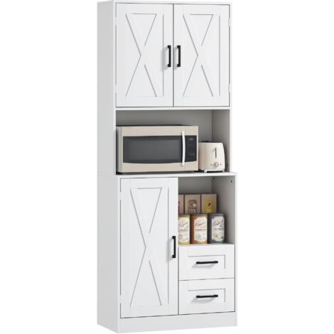 Armoire de cuisine avec portes Compartiments ouverts, tiroirs et étagères réglables 70x40x180 cm Blanc (1/5)