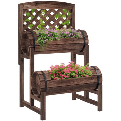 Pot extérieur 2 niveaux trous drainage grille bois sapin 42x49x80 cm brun (1/5)