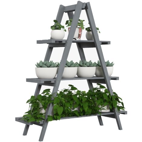 Étagère pliante plantes bois 3 niveaux cadre a, 100x36x112 cm, gris (1/5)
