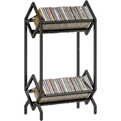 Porte-cd 50, porte-vinyle métal 2 niveaux pour dvd/livres/albums, noir (1/5)