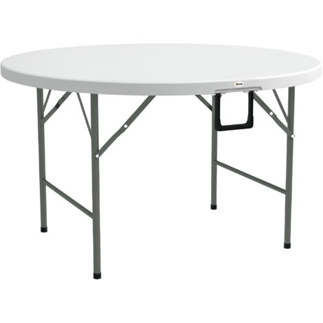 Table appoint ronde pliante jardin cadre acier plan hdpe 80 kg, Ø122x73 cm, blanc (1/5)