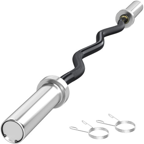 Barre acier 120 cm curl EZ, 2 boucles, charge 100 kg pour disques 5 cm, noir/argent (1/5)