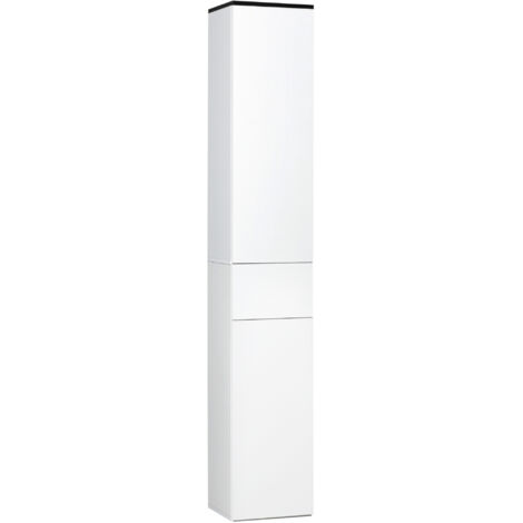 Colonne Salle de Bain, 2 Armoires, Tiroir, 2 Portes, Étagères Réglables, 30 x 28 x 180 cm, Blanc