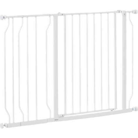 Barrière sécurité extensible chiens 75-115 cm portes escaliers portail animaux rallonges snap mount double verrouillage, blanc (1/5)