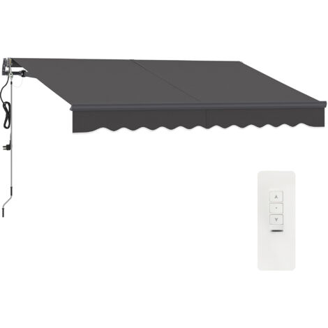 Auvent électrique rétractable manivelle ajustable protection uv terrasse jardin, 296x250 cm, gris foncé (1/5)