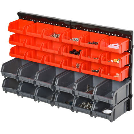 Panneau porte-outils 30 contenants réglables amovibles montage mural PP rouge gris noir 37,5x18x63 cm (1/5)
