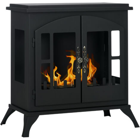 Cheminée autoportante bioéthanol inox, brûleur 0,9 L, 3h, 55x31x55 cm, noire. (1/5)