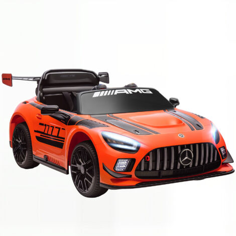 Voiture électrique enfant 3-8 ans GT3 12 V 2 moteurs télécommande LED musique sans fil poignée roues transport orange