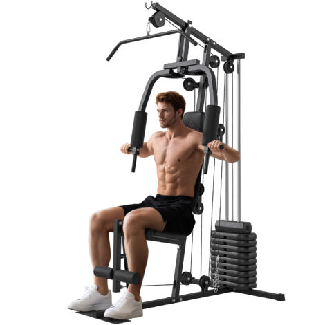 Station musculation 9 blocs poids 5 kg 45 kg total entraînement complet 200x135x103 cm