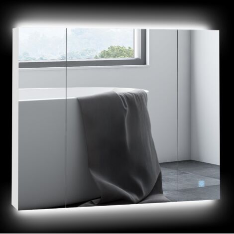 Armoire salle bain miroir leds réglables étagères usb moderne style, 90x15x75 cm, blanc (1/5)