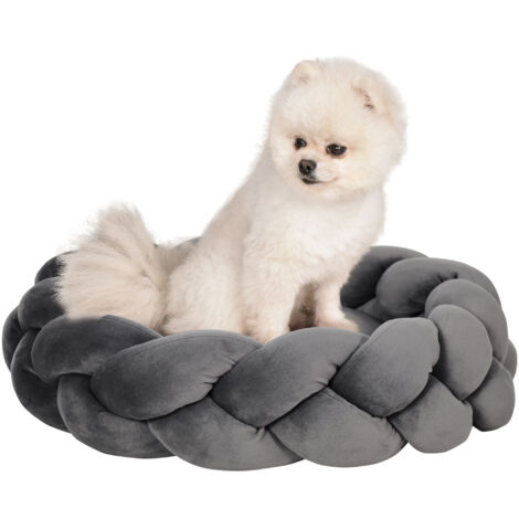 Petit lit chien lavable, coussin indépendant, corde coton, 55x55x14 cm, gris (1/5)