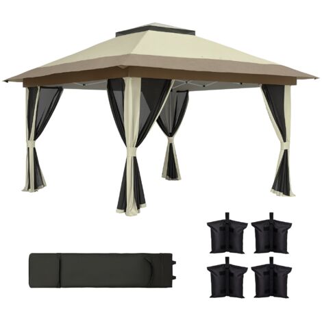 Gazebo pliant 3,6x3,6 m laits mesh upf50+ sac hauteur réglable roues sacs sable, crème (1/5)