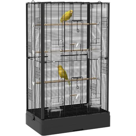 Cage oiseaux 61x36,5x98 cm 8 portes 5 cintres amovibles 4 mangeoires perruches/pinsons, noirs (1/5)