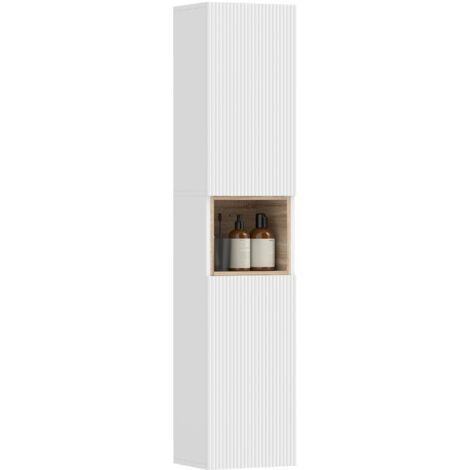 Armoire salle bain 2 portes espace ouvert étagères réglables bois, 30x24x140 cm, blanc (1/5)