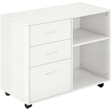 Armoire bureau imprimante mobilier multifonction 3 tiroirs étagères roues, 80x40x65 cm, blanc (1/5)