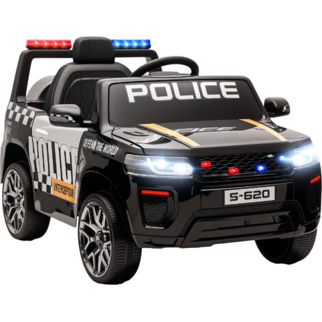 Voiture police enfant noire, 12V, télécommande, sirène, lumières, âge 3-5 ans. (1/5)