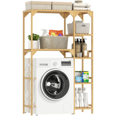 Étagère bambou naturel, pour machine à laver, étagères réversibles et réglables. (1/5)