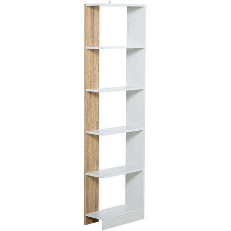 Étagère rangement 5 étagères bibliothèque polyvalente bureau étude base surélevée design élégant, 45x21x170 cm, blanc/chêne (1/5)