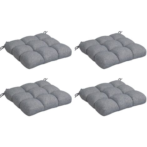 Lot coussins chaises salle manger/jardin étanches anti-UV, 2 cordons fixation, 48x48x10 cm, gris (1/5)