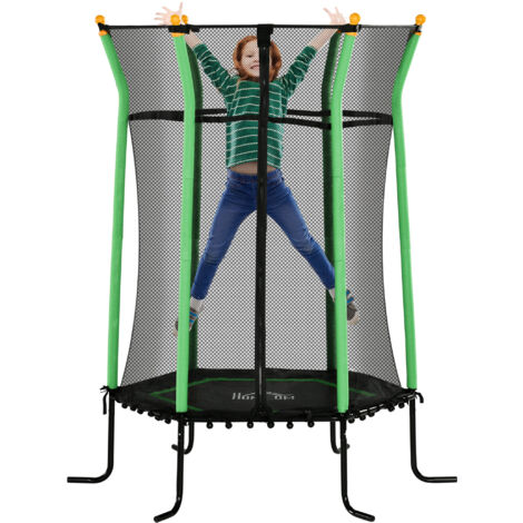 Trampoline enfant +3 ans filet sécurité, Ø163,5x190 cm, vert (1/5)
