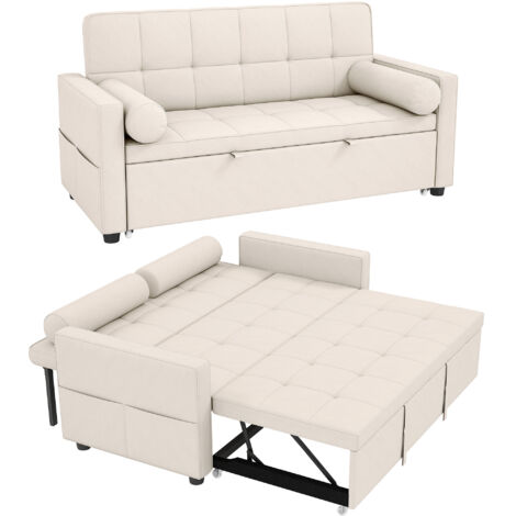 Canapé convertible 2 places 3 en 1 canapé-lit lit gigogne double dossier réglable 2 coussins 80,5x137,5x84 cm beige