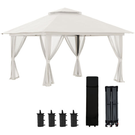 Kiosque pliant 4x4 m hauteur réglable moustiquaire sac métal tissu Oxford crème (1/5)